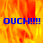 Animated icon with fiery background and blue text 'OUCH!!!!' in three positions across four