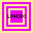 Four square display a sequence of nested yellow and magenta squares with the text LOHOEC: overlaid, showing progressive reduction in outer square layers