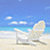 Pixelated beach scene with white chair on sand, blue sky and ocean; text 'summer' and ''08' in cyan