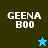 Four display 'GEENA BOO' text with a star icon changing color between blue and black on different backgrounds