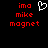 Red pixelated text 'ima mike magnet' on black background with white heart symbol above the leftmost text block.