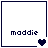 Four square display the name 'maddie' with varying heart symbols below it, transitioning from a single dark blue heart to two light gray hearts