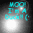 Cyan text "MOO! I'm A Duck!! (" on dark gray background with bright white light effects, four variations of light position.