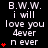 Black background displays white text 'B.W.W. i will love you 4ever n ever' with red heart symbols appearing sequentially on the left side across observations.