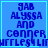 Blue pixelated text on a blue background with cyan border, displaying 'JAB ALYSSA AND CONNER' and partial 'HITLESS LIMITLESS LIT' across four