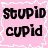 A static contact sheet of three identical animated frames showing a pink speech bubble with black text "stupid cupid" on a gray background.