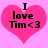 Two identical pink heart-shaped icons with black text reading "I love Tim <3" on a light pink background.