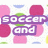 Pixelated icon with purple text reading "soccer and field hockey is life" over a background of pink, green, blue, and yellow circles.