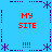Blue background with red text and purple decorative elements arranged in a symmetrical pattern