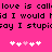 Pixelated text on bright pink background with two of white and light pink heart symbols below
