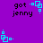 Purple background with black text 'got jenny' and cyan square-based pixel art elements in various positions.