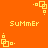 A static orange background displays yellow pixelated text and geometric shapes in a repeating pattern.
