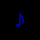 Blue musical eighth note icons in a , each icon animates through multiple rotational poses against black background