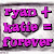 A static image with a gray background featuring two heart shapes and pink text reading "ryan + katie = forever".