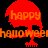 Pixelated red tree with dripping effect, orange 'happy' text above, orange 'hallowee' text below, black background, animated color shift from bright red to dark red.