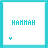 Two side-by-side display the word 'HAMMAH' in cyan block letters with a small cyan or purple symbol below, set against white backgrounds within light blue frames