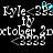 Pixelated text displays 'Kyle' with heart symbols and repeated 'iv' below, featuring a cyan heart animation on black background.