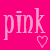 A static image with a bright pink background displays four instances of the word 'pink' in varying shades and styles, each accompanied by a small heart symbol below.