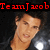 Pixelated image of a person's face with red text reading 'TeamJacob' above, set against a dark background with a bright light reflection.