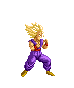 Pixel art character in purple outfit with red belt performing sequential martial arts poses against gray background.