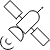 Pixelated grayscale icon depicting a stylized satellite with a rectangular body, curved antenna, and circular component, set against a plain light gray background.