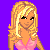 Pixel art contact sheet showing a blonde woman in pink attire with heart-shaped bag against purple background, including partial body and text elements.