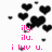 Pixelated black hearts float above pink text reading 'ily', 'ily.', and 'i luv u.' on a white background.