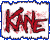 A 50x40 pixel animated buddy icon split into two frames showing a red "KANE" text logo on white with blue border and green "OriginalIcons.com" text on dark green background.