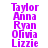 Animated sequence of purple text names over pink and white background with shifting rectangular overlays.