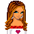 A 4x3 contact sheet of pixel art frames showing a female character in various poses and expressions with Valentine's Day-themed elements including hearts, red skirts, and text boxes.
