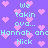 Pixelated purple background with pink heart shapes and repeated light blue text reading 'we takin ova... Hannah and Nick' in a pattern