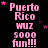 Pixelated pink text and stars on black background with repeated 'Puerto Rico WIZ 5000 fun!!!' phrases arranged in a pattern