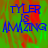 Blue text reading "TYLER IS AMAZING" on a green and red pixelated background with one section of solid gray.