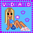 Pixel art buddy icon featuring a blonde character in blue top and white sneakers with pink dots, set against light blue background with purple stars and border text "VINDICATED".