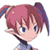 Pixelated anime-style character with pink hair and blue eyes, wearing a dark top against white background.
