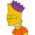 Pixelated yellow-skinned character with purple hair, orange shirt, and white collar in profile view against white background.
