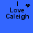 Blue background with black text reading "I Love Caleigh" and four distinct pixelated symbols above the word "Love." The symbols include a solid heart, a starburst pattern, a dotted circle, and an empty vertical line.