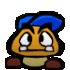 Four pixelated character expressions with blue hair, orange face, brown arms, and beige torso on gray background.