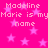 Pink background with light pink stars and repeated text reading "Madeline Marie is my name" in pixelated font.