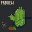 Pixel art cactus character with green body, white spines, and dark blue stem-like appendages in six sequential poses showing movement.
