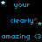Pixelated text and star symbols in cyan on black background with gray corner overlay.