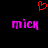 Red pixelated heart symbol above two identical purple text 'mick' words on black background.