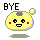 Yellow pixelated character with gray spot, red cheeks, and blue outline in four variations showing facial expression changes.