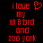 Red pixelated text on black background reads 'i love my sk8 brd and zoo york' with a heart symbol replacing the word 'heart'.