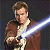 Pixelated static image of a character holding a glowing lightsaber in a dark background, likely from Star Wars media.