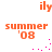 Animated orange text 'summer' and '08' with pink dots forming a trail, repeating in a pattern on white background