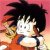 Pixelated character with spiky black hair and orange clothing against a pink gradient background.