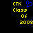 Yellow pixelated text 'CTK Class Of 2008' on black background with blue heart symbol above 'Class'