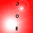 Red background with vertical black text 'JOE' and white light effects shifting position across frames.
