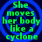 Four identical display green text on a dark blue background with blue concentric circles, each reading "She moves her body like a cyclone" in pixelated font